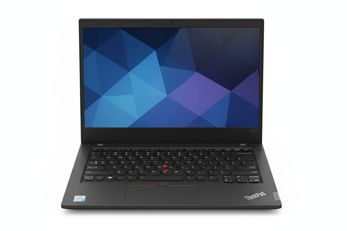 Lenovo THINKPAD T490 14" I7-10510U 1.80 GHZ JAPANESE KEYBOARD white background, Laptop facing directly forward with wallpaper, fits 1080 x1080 px