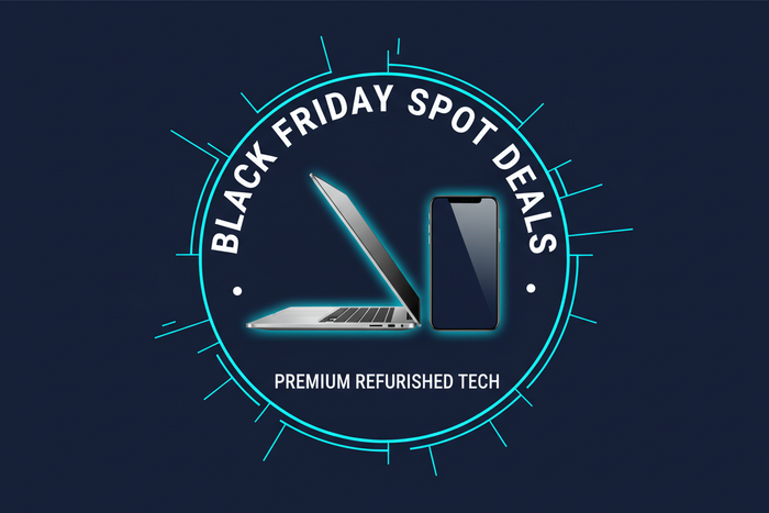 can I have a circular image in our brand colours, abbounicng black friday spot deals, no logo and include tech like a laptop or phone  